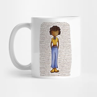 Cute brown girl with stylish curly hair wearing fashionable clothes and yellow boots Mug